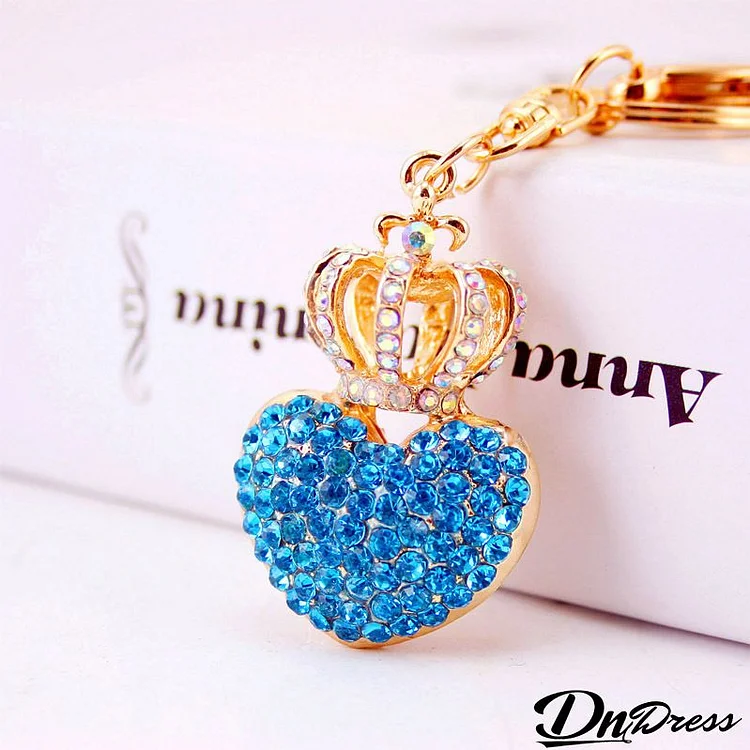 Women Fashion Creative Crown Heart Rhinestone Keychain Metal Pendant