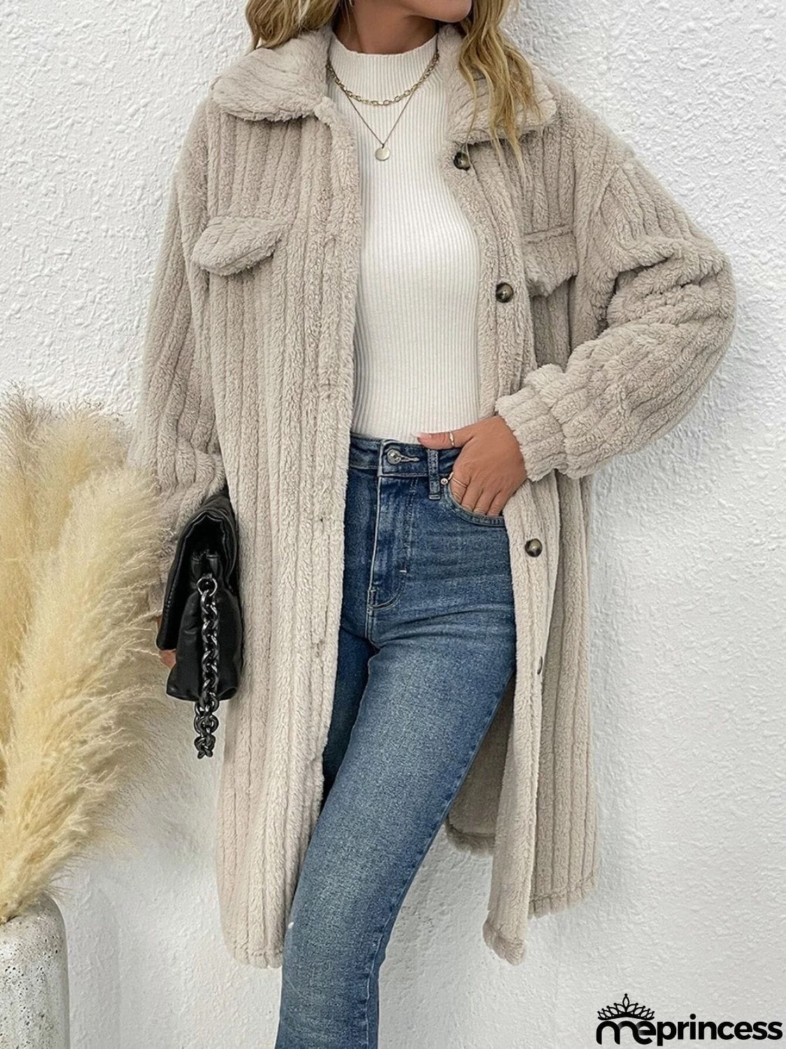 Collared Neck Drop Shoulder Coat