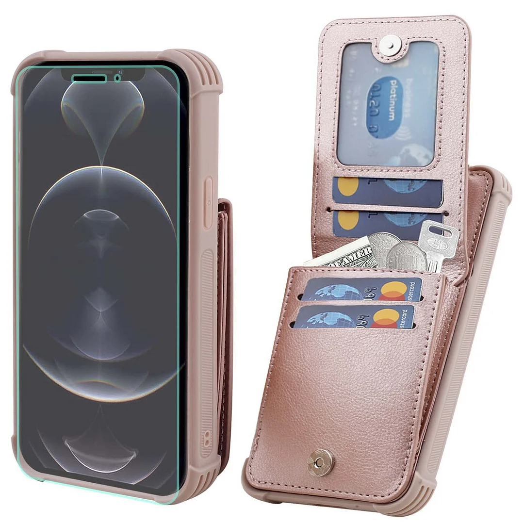 VANAVAGY Wallet Case for iPhone 12/12 Pro,Leather Magnetic Clasp Flip Folio Shockproof Phone Cover