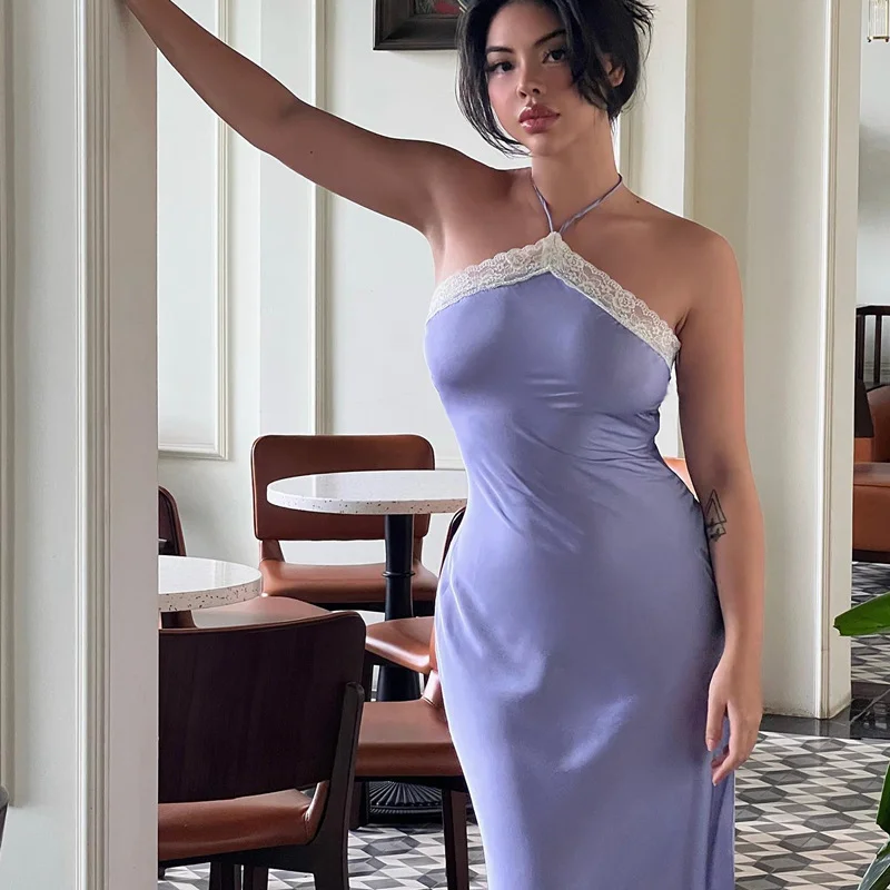 Uveng Uveng Spring New Women's Ken Bean With The Same Back A Word Shoulder Hanging Neck Lace Dress