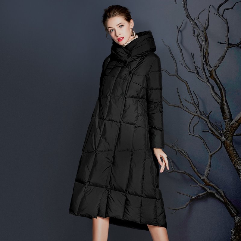 Black Long Sleeve Down Coat Women Maxi Winter Coat Novameme