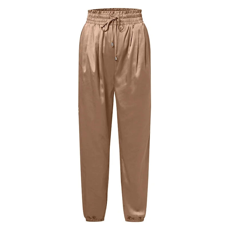Women Casual Satin Pant ZANZEA Elegant Loose High Elastic Waist Trouser 2022 Spring Lantern Pantalon Palazzo Holiday Pencil Pant