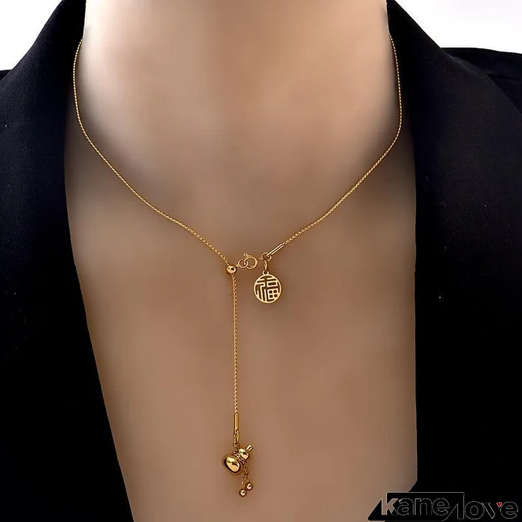 Women Fashion Titanium Steel Non-Fading Chinese Style Lucky Gourd Necklace