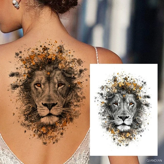 Large Tiger Lion Black Flower Fake Tattoo Sticker For Women Rose Fox BirdTemporary Tattoos DIY 3D Water Transfer Tatoos Girl Man