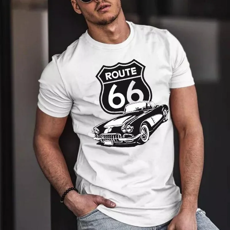 Men's Casual Route 66 Crew Neck Short Sleeve T-Shirt