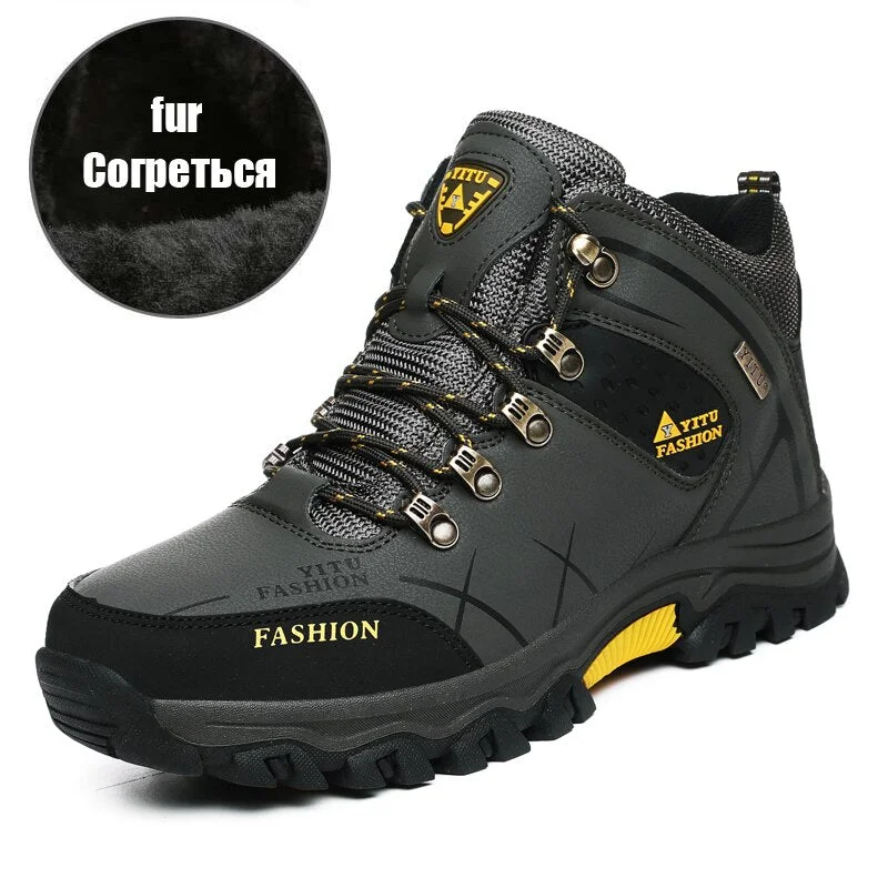 Winter Ankle Boots Leather Men Casual Shoes Outdoor Waterproof Work Rubber Mens Hiking Boots Sneakers Warm Military Snow Boots