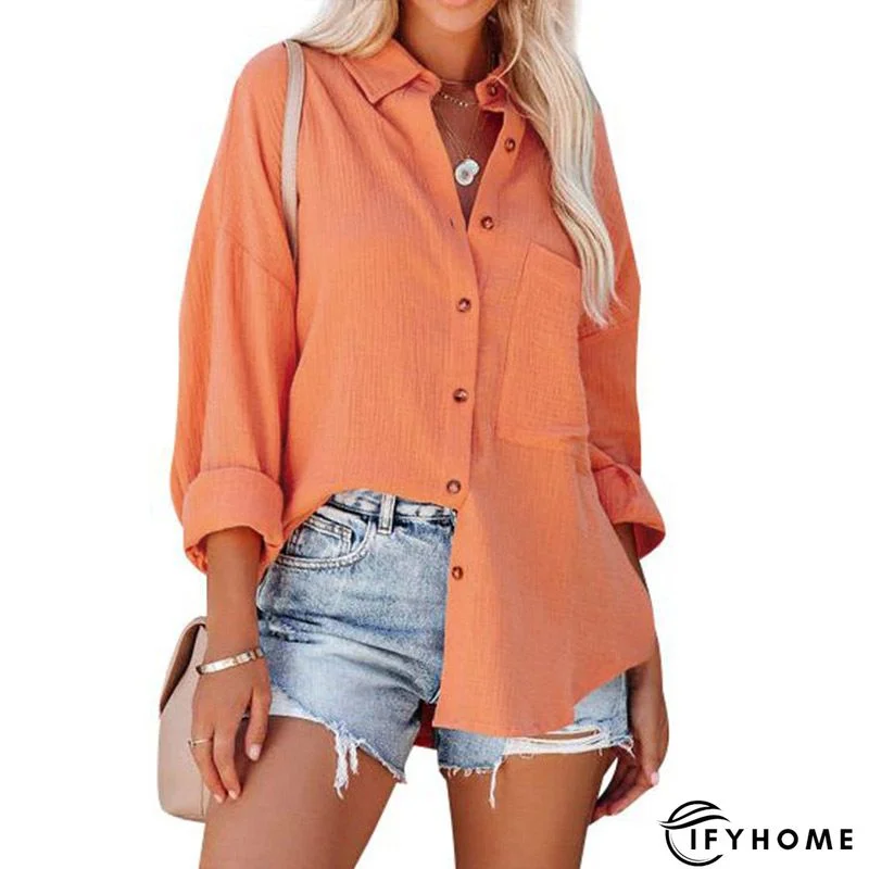 Shirt Collar Long Sleeve Buttoned Casual Blouse Tunics | IFYHOME