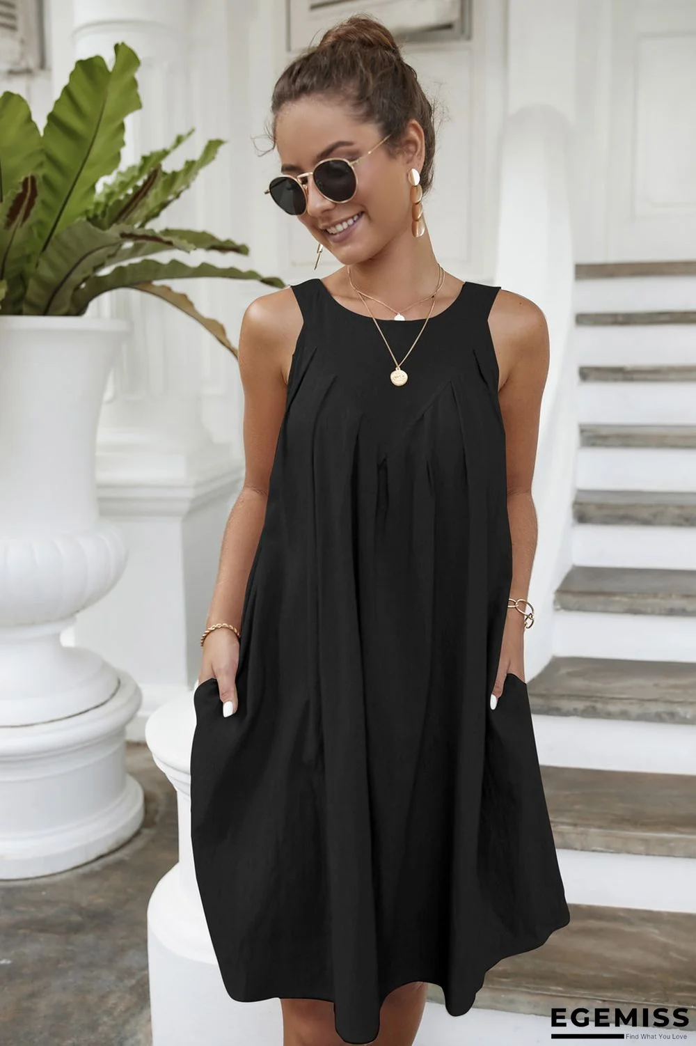 Casual Neck Pleated Dress | EGEMISS