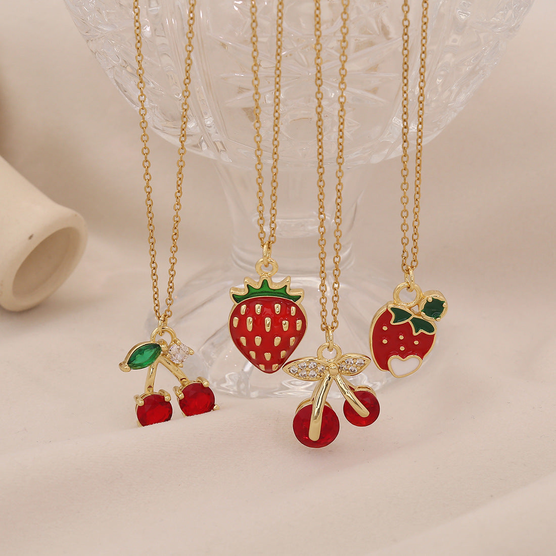 Cute Cherry Strawberry Pendant Necklace Fashionable And Versatile Clavicle Chain Trendy Necklace N1510
