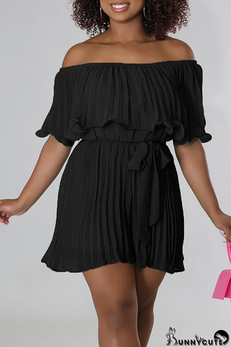 Black Casual Solid Patchwork Fold Off the Shoulder Straight Jumpsuits