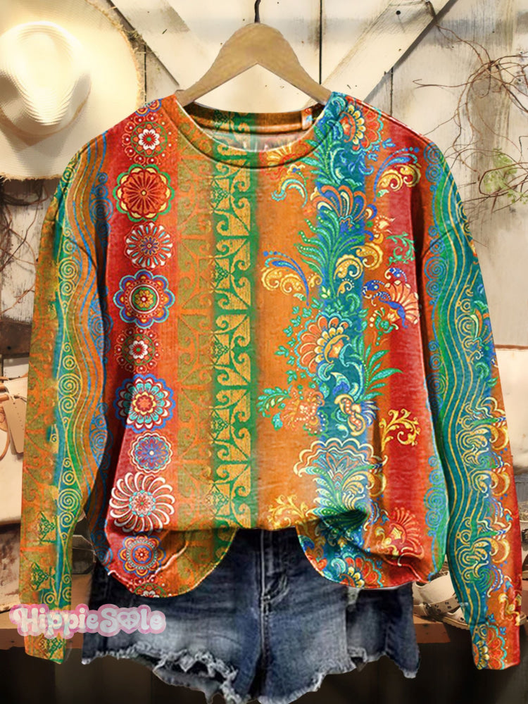 Floral Colorblock Art Print Sweatshirt Multicolor / S