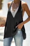 Plus Size Lace Deep V Neck Backless Tank Top