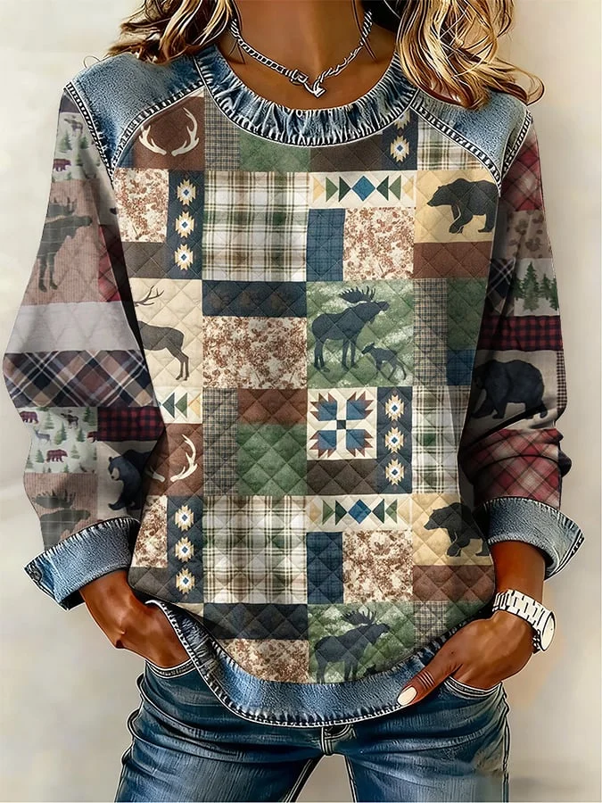 Women'S Casual Western-Style Printed Sweatshirt 