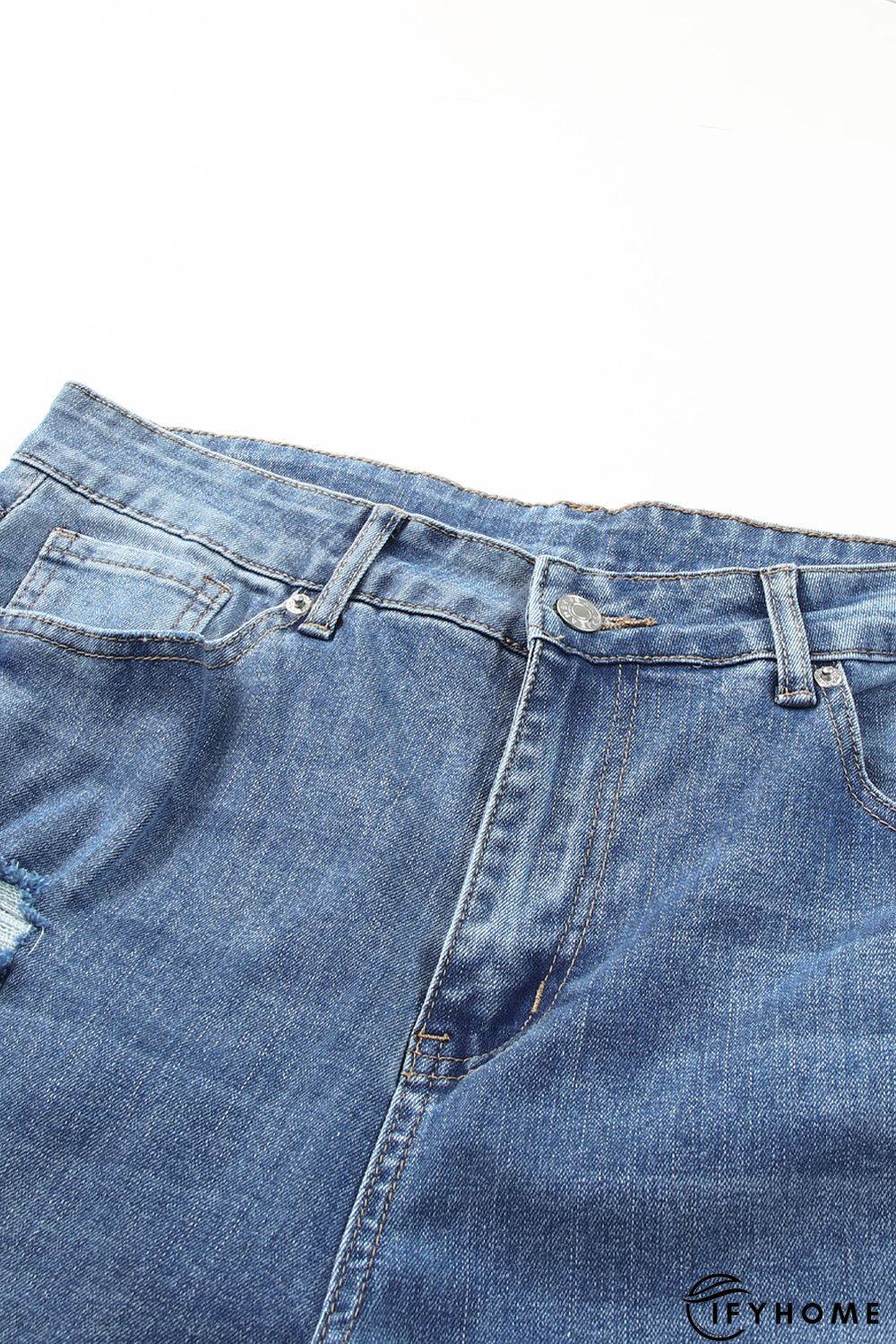 Sky Blue Plus Size Distressed Flare Jeans | IFYHOME