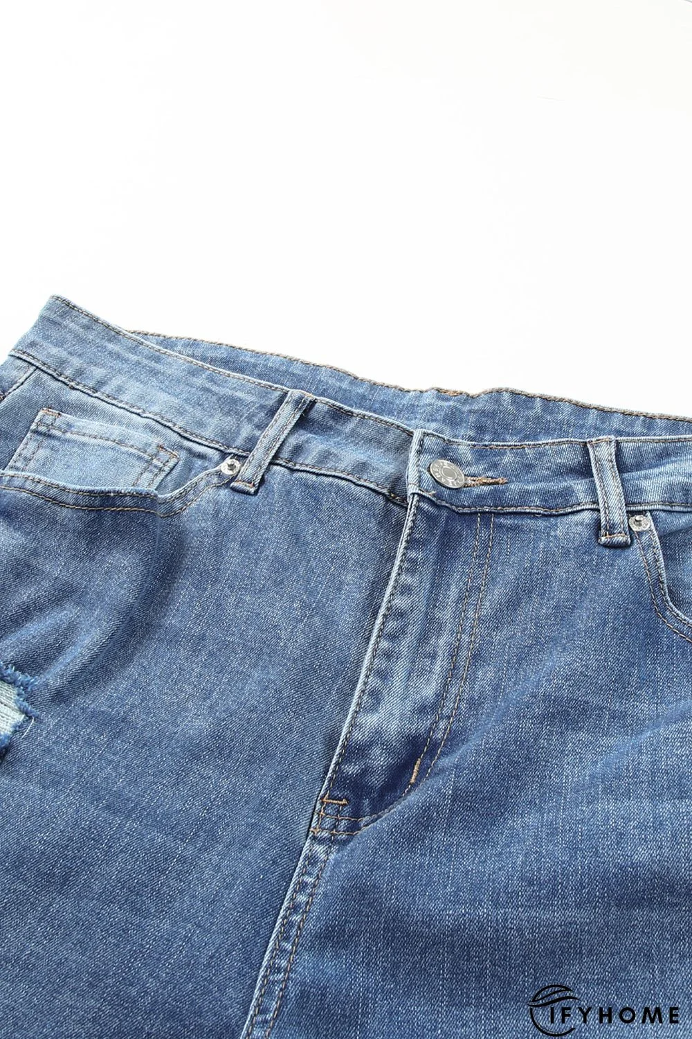 Sky Blue Plus Size Distressed Flare Jeans | IFYHOME