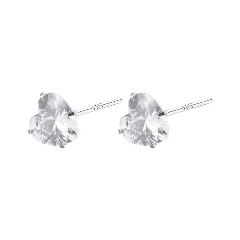 1 Pair 925 Sterling Silver Heart Shape Ear Studs