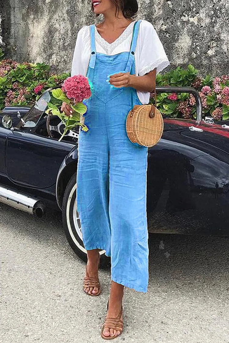 Fashion Casual Solid Split Joint Spaghetti Strap Loose Jumpsuits（5 colors）