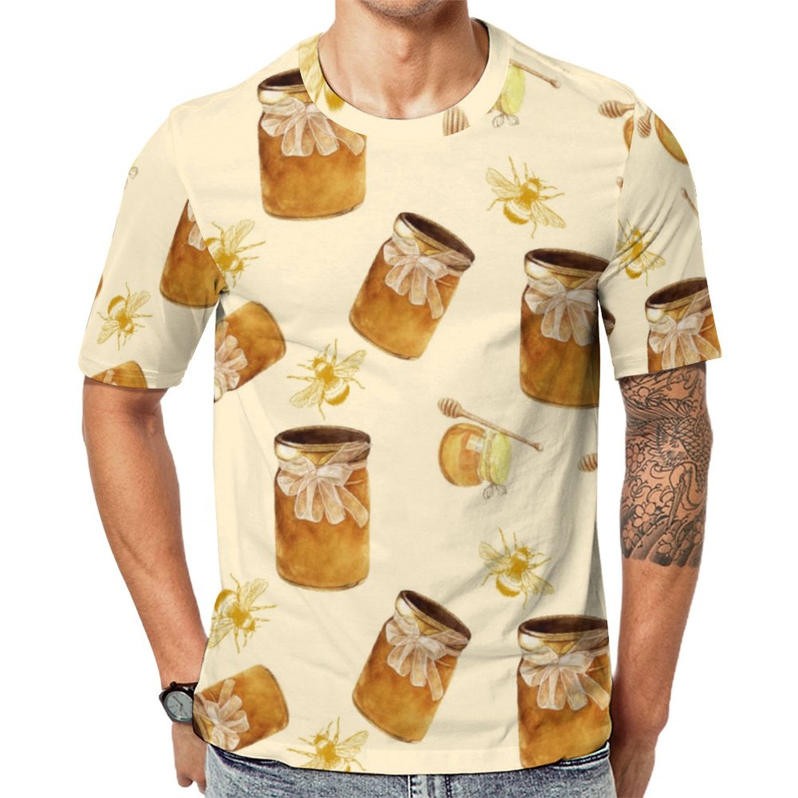 Honey Jars Bees Short Sleeve Print Unisex Tshirt Summer Casual Tees for Men and Women Coolcoshirts