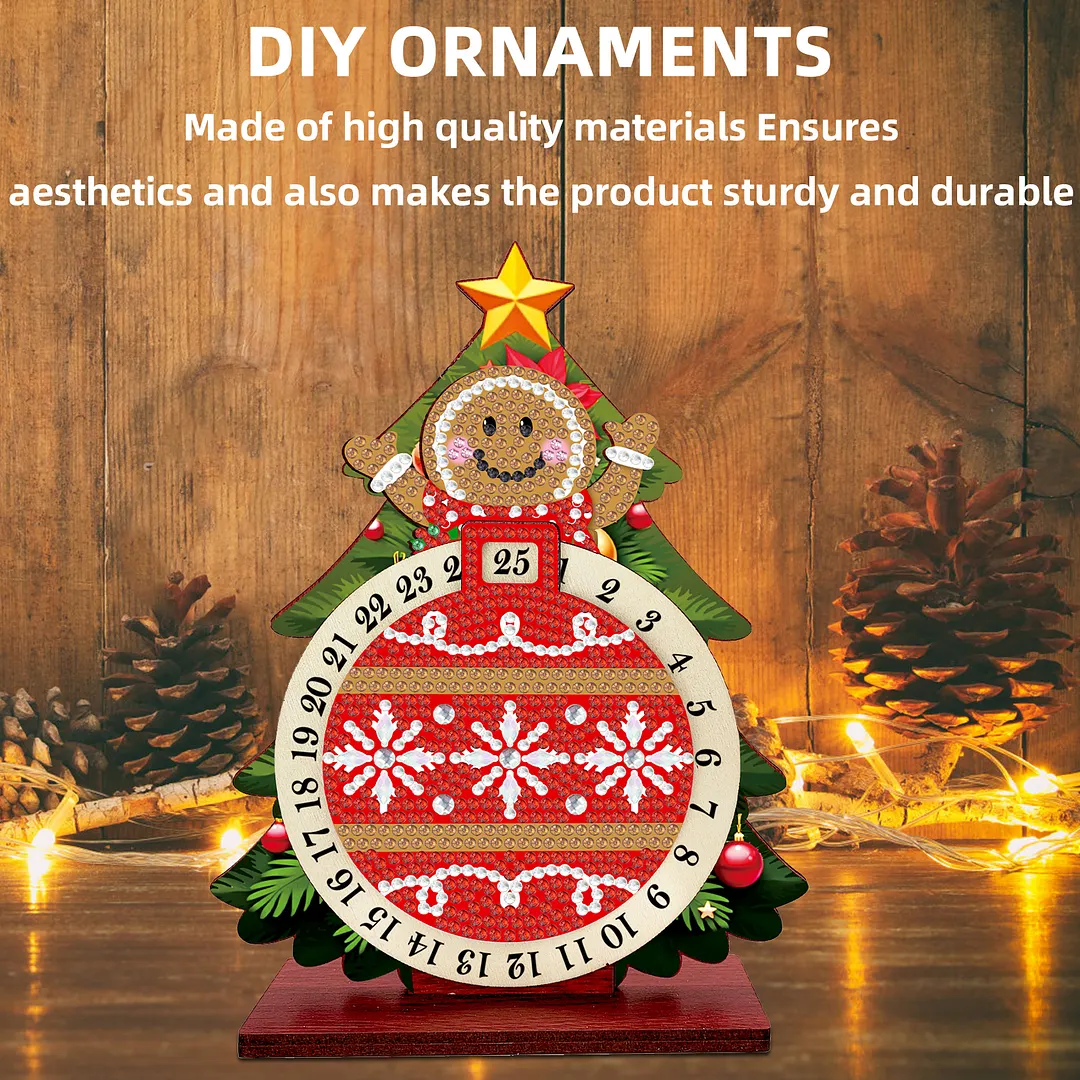 Gingerbread Man DIY Christmas Countdown Diamond Painting Tabletop Ornaments Kit 25 Days Crystal Art Craft Decoration Wooden for Living Room Home Office Decoration