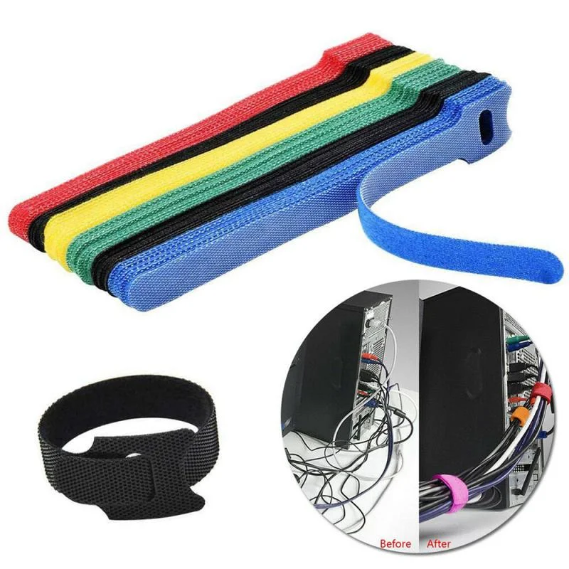 20pcs/set Loop Hook Nylon Hook and Loop Strap Cable Ties Reusable Wire Organizer Self Adhesive Clip Holder Velcro Strap