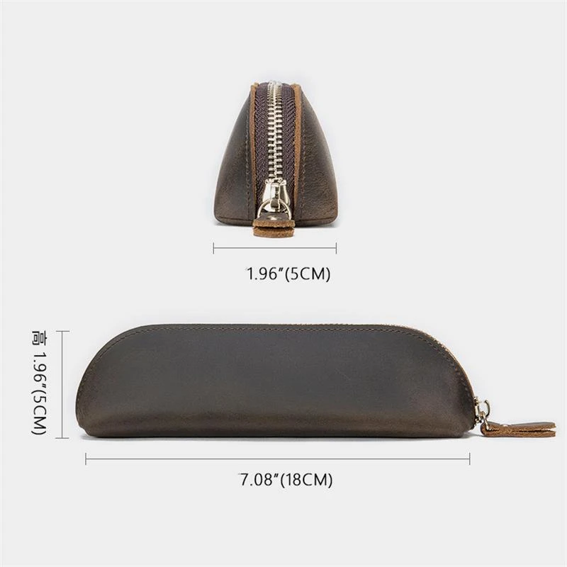 Genuine Leather Zippered Main Compartment Mobile Office Pencil USB Pouch Protection Bag