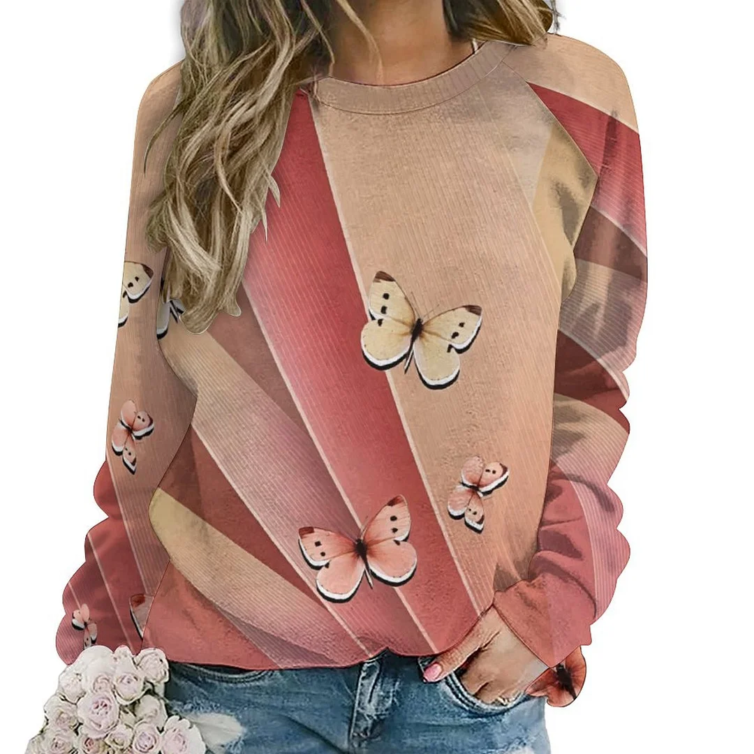Printed Long Sleeve Casual Sweatshirt for  Women and Men Unisex Pattern Pink, Butterfly, Texture