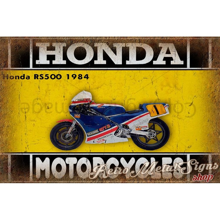 Honda rs500 1984 moto - Enseigne Vintage Métallique/panneaux en bois - 20*30cm/30*40cm