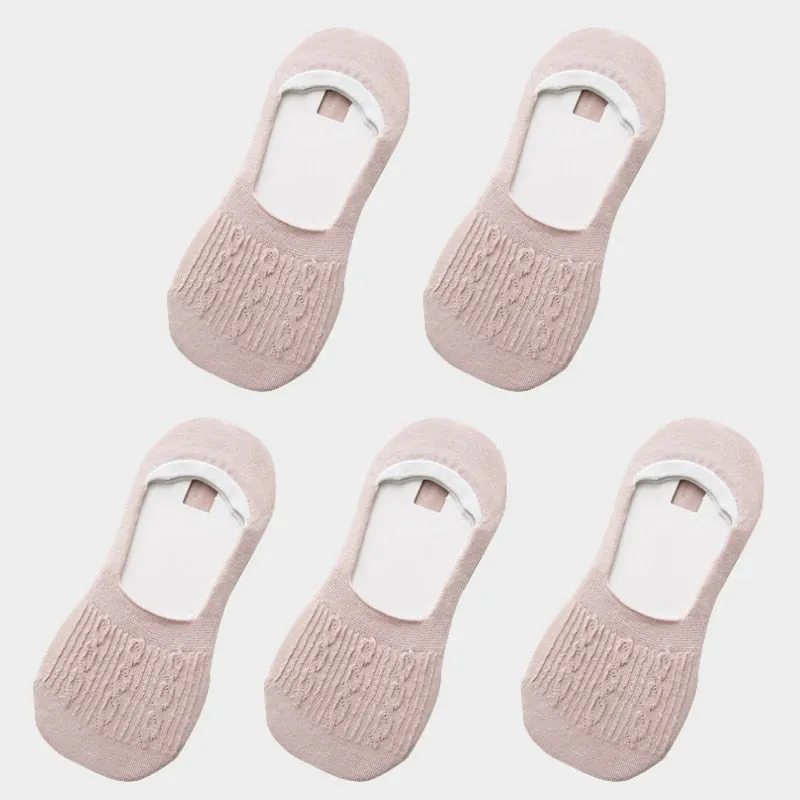 Candy Color Invisible Non-slip Low Cut Socks Fashion Women Casual Cotton Breathable Ankle Boat Socks 5Pairs