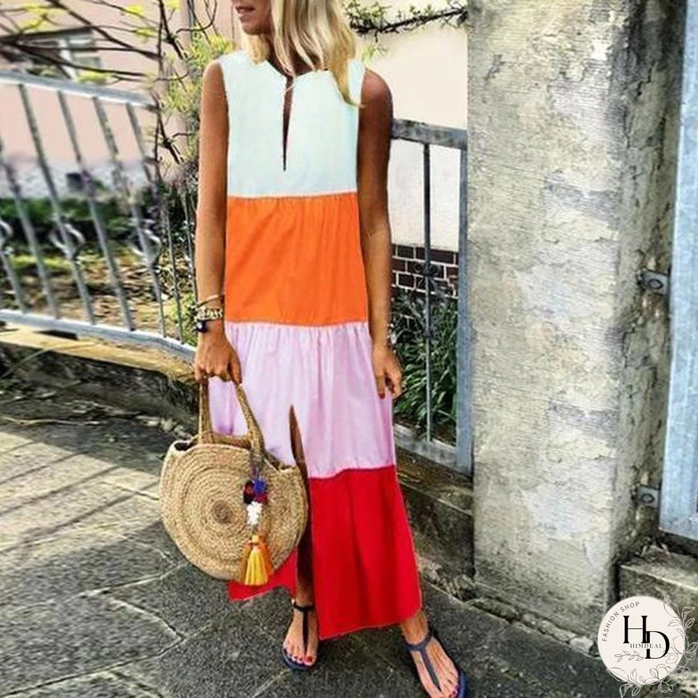 Color Block Tiered Maxi Dress