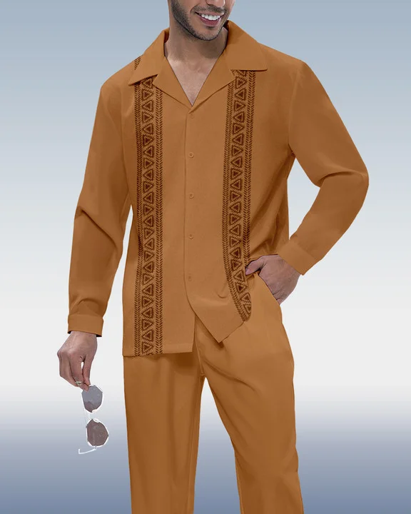 Suitmens Men's Vintage Print Long Sleeve Walking Suit 252