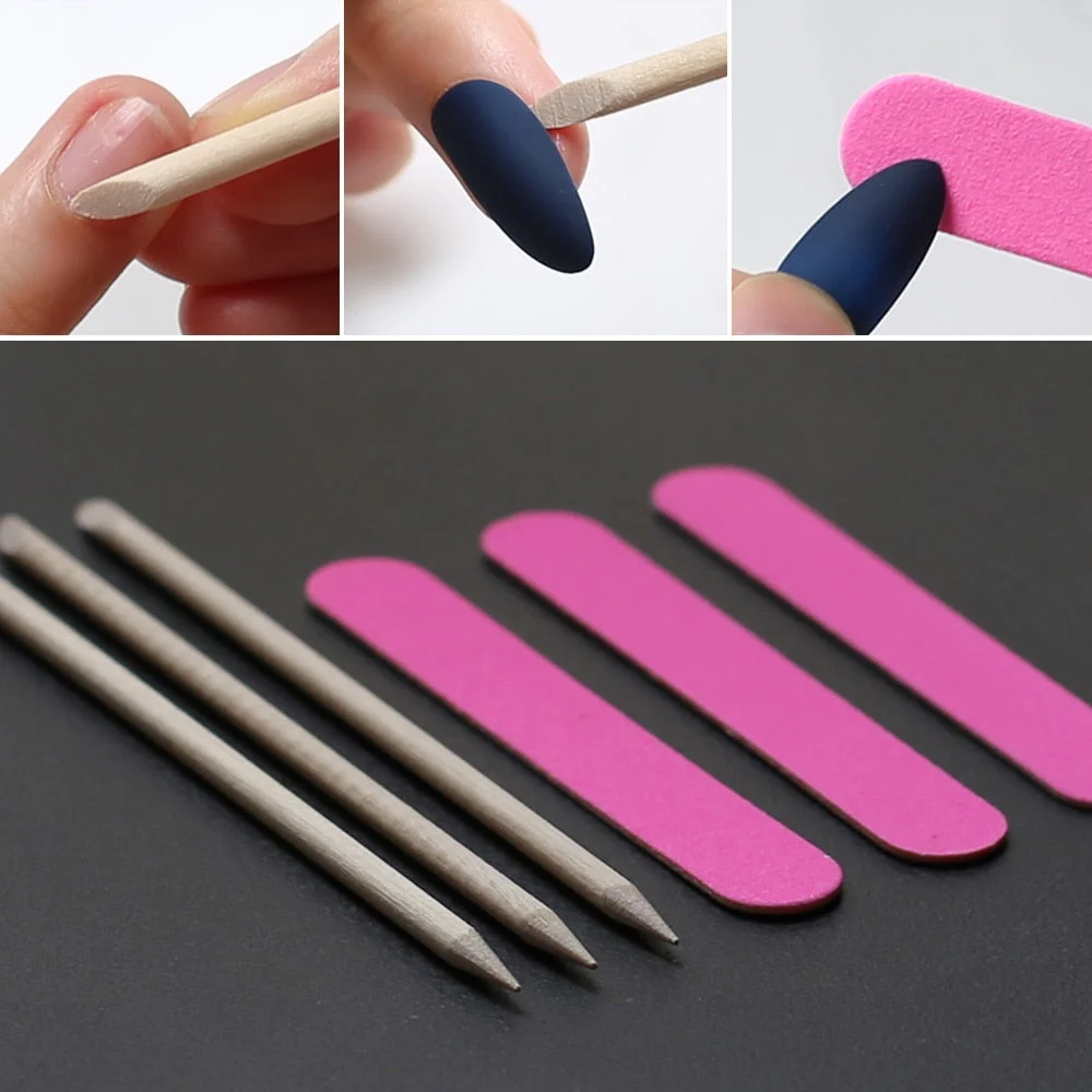 3pcs Nail Files+3pcs Wood Stick Manicure essential tools Nail art Cuticle Pusher Remover Manicure Pedicure Care Stick-Nail Inspo