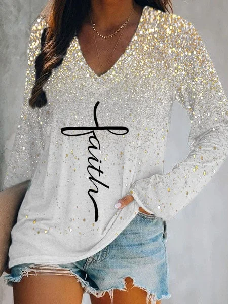 Women's Faith V-Neck Casual T-Shirt