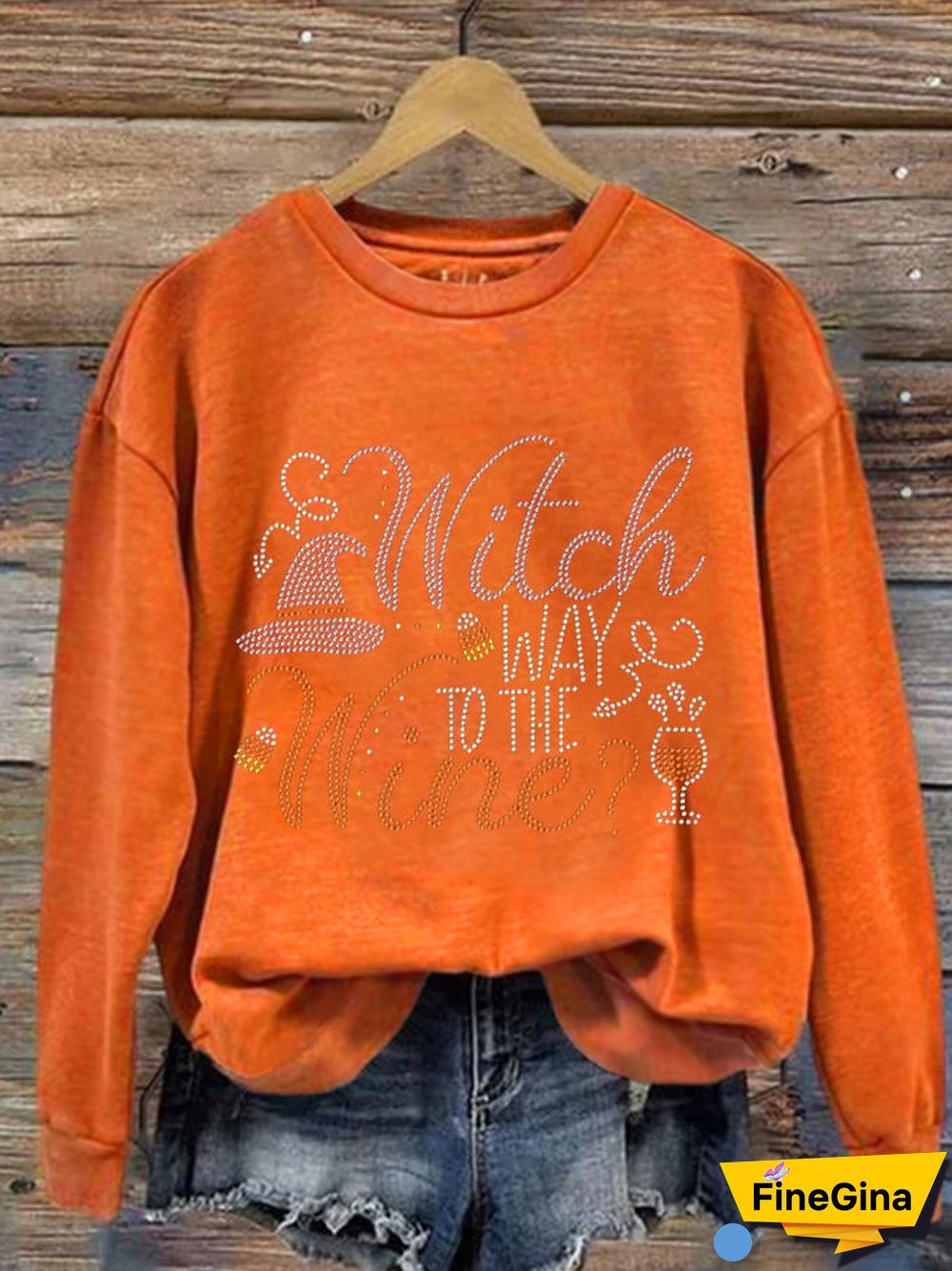 Women's Halloween Wicth Way To The Wine Print Sweatshirt