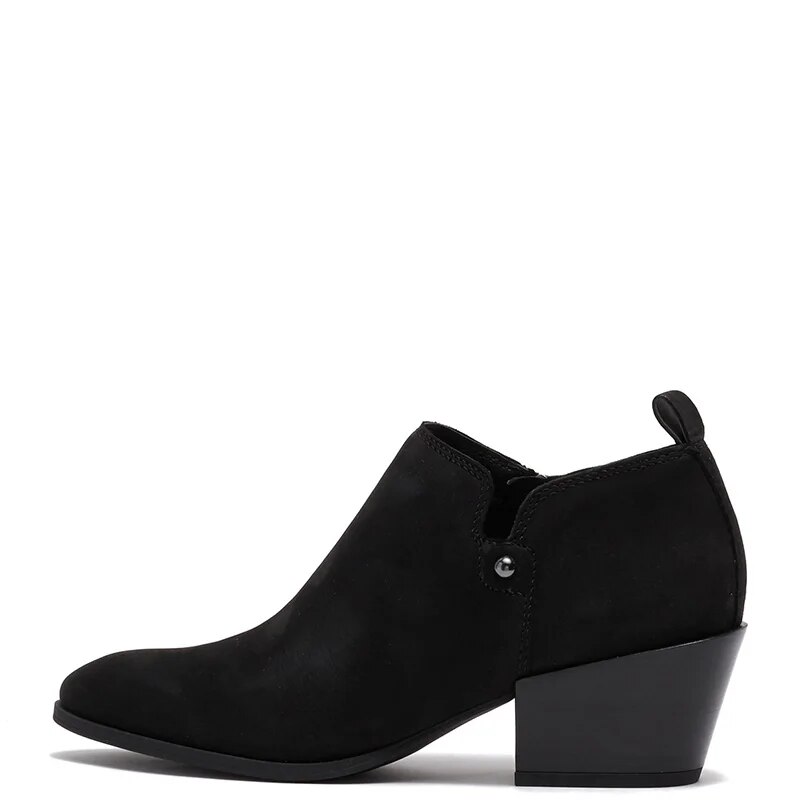 TAAFO Black Rivet Woman Ankle Boots High Chunky Heels Round Toe Booties Zip Ladies Shoes