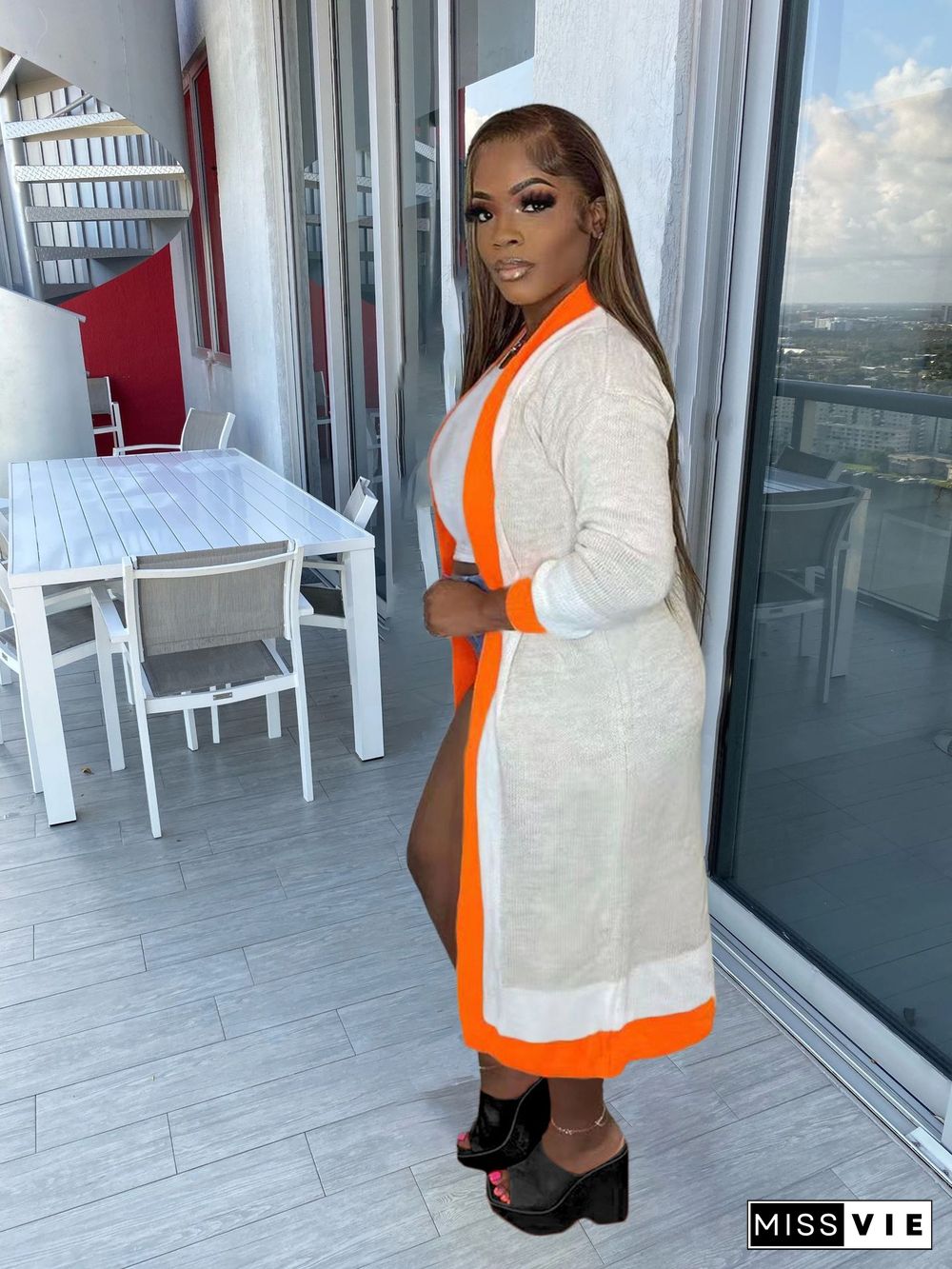 Color-block Hand Knitted Sweater Cardigan Coat