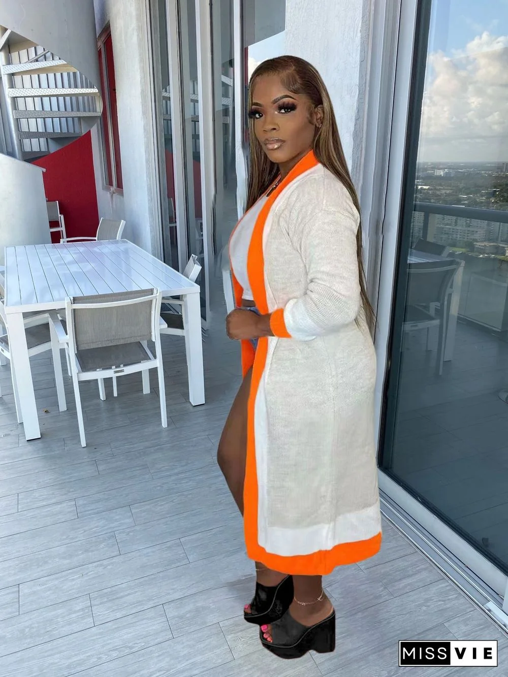 Color-block Hand Knitted Sweater Cardigan Coat