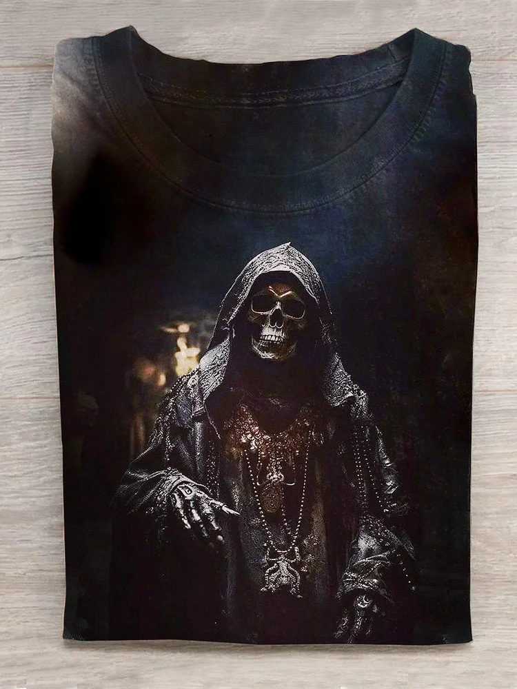 Unisex Halloween Grim Reaper Print Casual T-Shirt