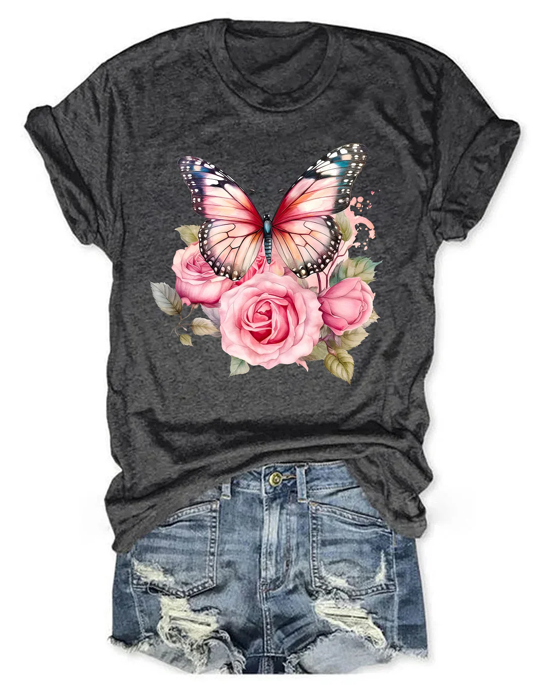 Butterfly And Roses T-shirt