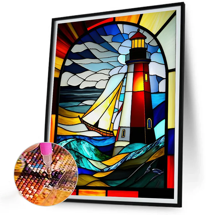 Diymood DIY 5D Diamond Painting by Number Kits, Diamond Painting Bottle  Landscape Lighthouse Paint with Diamonds Arts Full Drill Canvas Picture for