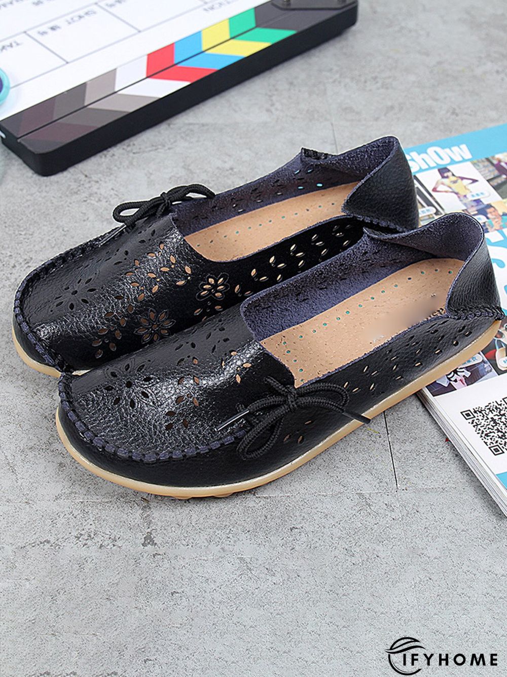 Cowhide Hollow Lace-up Portable Shoes | IFYHOME