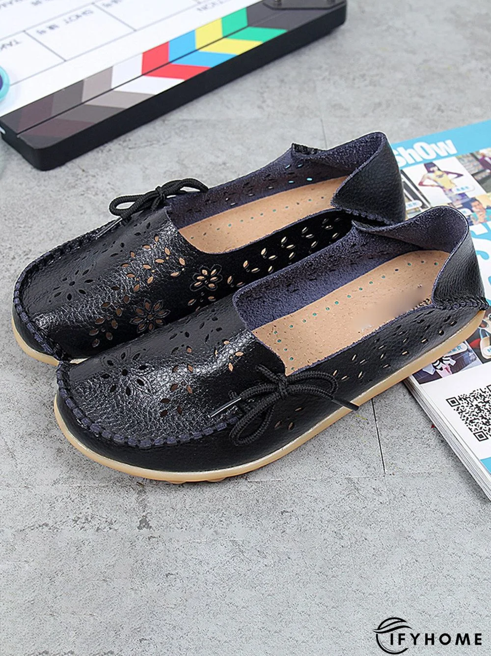 Cowhide Hollow Lace-up Portable Shoes | IFYHOME
