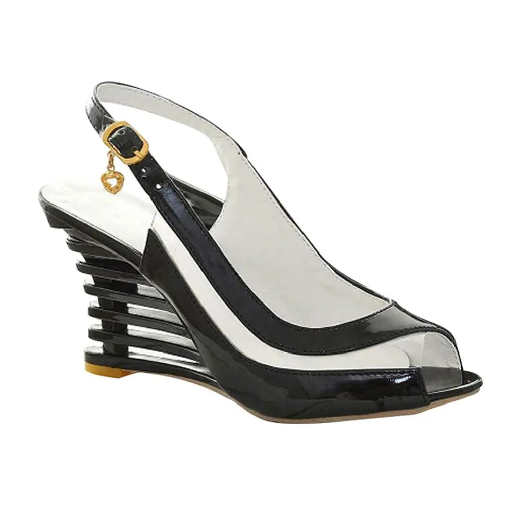 2021 Fashion Buckle Peep Toe Women Sandals Wedges Comfort Lightweight High Heels  Wear-resistant Women Office Wedding Sandals