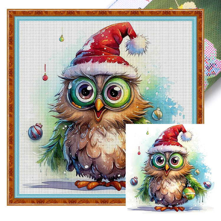 Christmas Owl - Printed Cross Stitch 18CT 20*20CM
