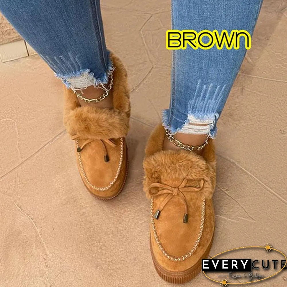 Fashion Womens Bowknot Suede Faux Fur Moccasin Shoes Casual Warm Comfortable Lightweight