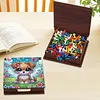 Cute Puppy Garden Wooden DIY Diamond Painting Sticky Notes Holder with 160 Blank Notepads, Round Drill, 9.8x9.8x2.4cm, Perfect for Home Office Decor and Craft Gifts