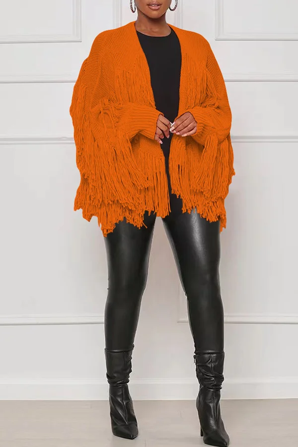 Solid Fringe Cropped Knit Cardigan