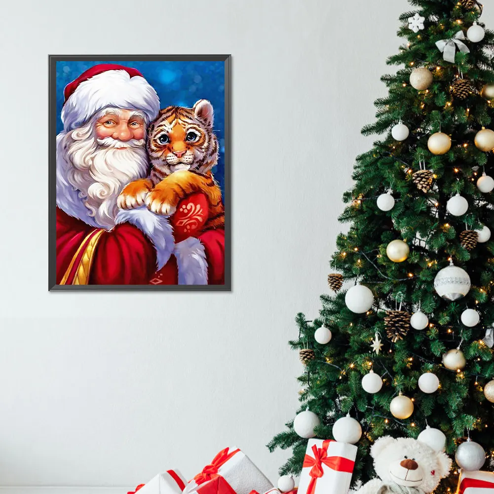 Diamond Painting - Full Round Drill - Santa and Tiger(Canvas|30*40cm)