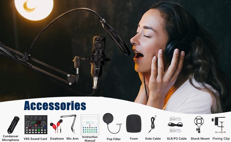 Product Introduction of Podcast Equipment Bundle. BM800 Podcast Microphone Bundle with V8s Voice Changer. Condenser Microphone Recording Studio Package for Podcasting Live Streaming Singing PC Mobile TikTok YouTube 10
