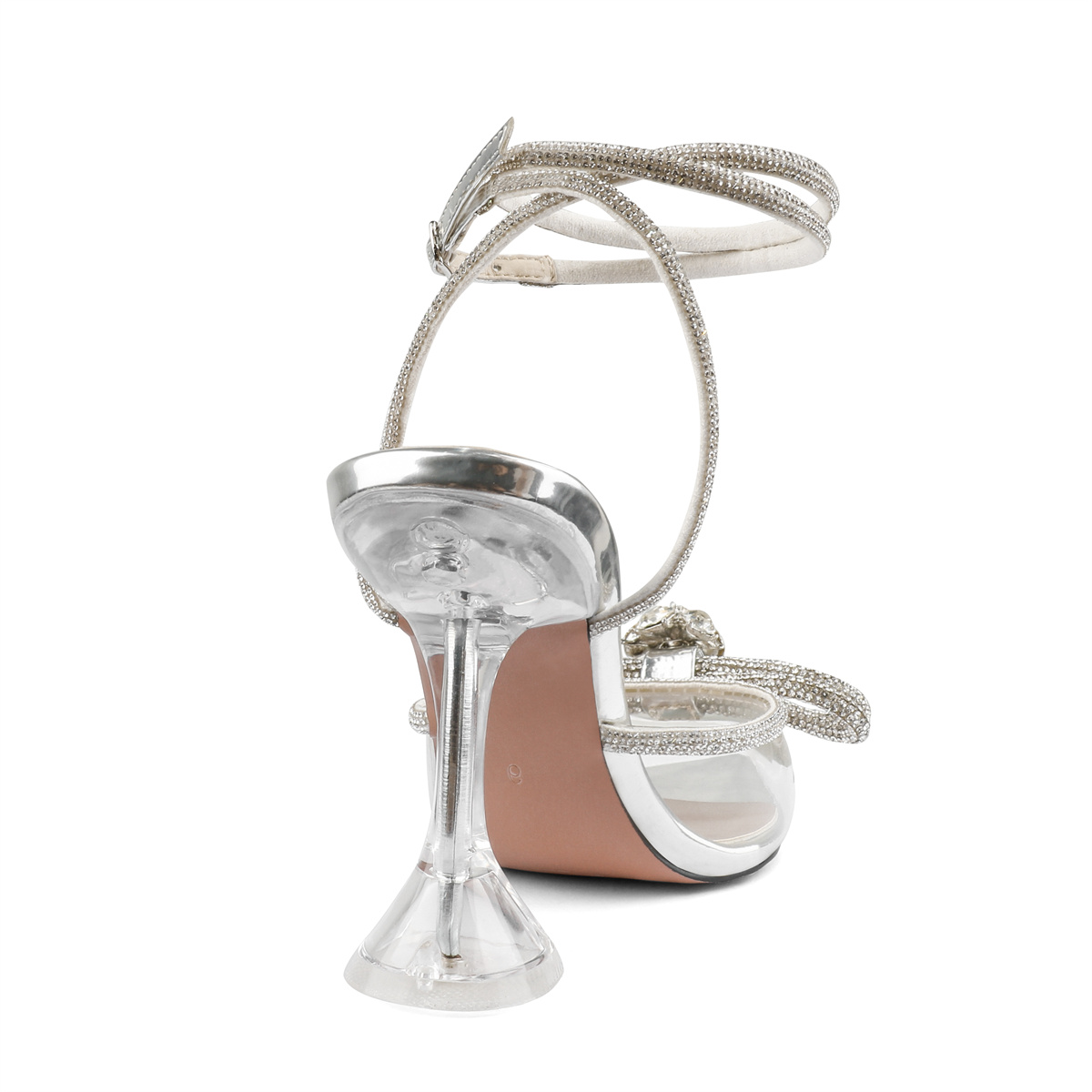 9.5cm/3.74 Double Bow Crystal High Pumps Pointed Toe Strappy Transparent Sandals Wedding Shoes