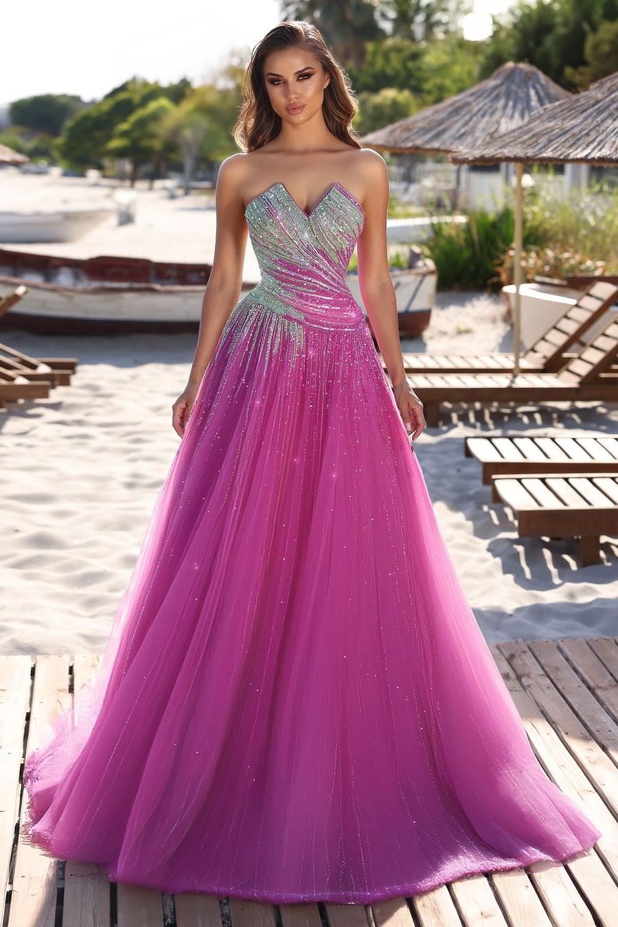 Lvs&Broner Charming Tulle Strapless Sleeveless Mermaid Long Prom Dress With Sequins